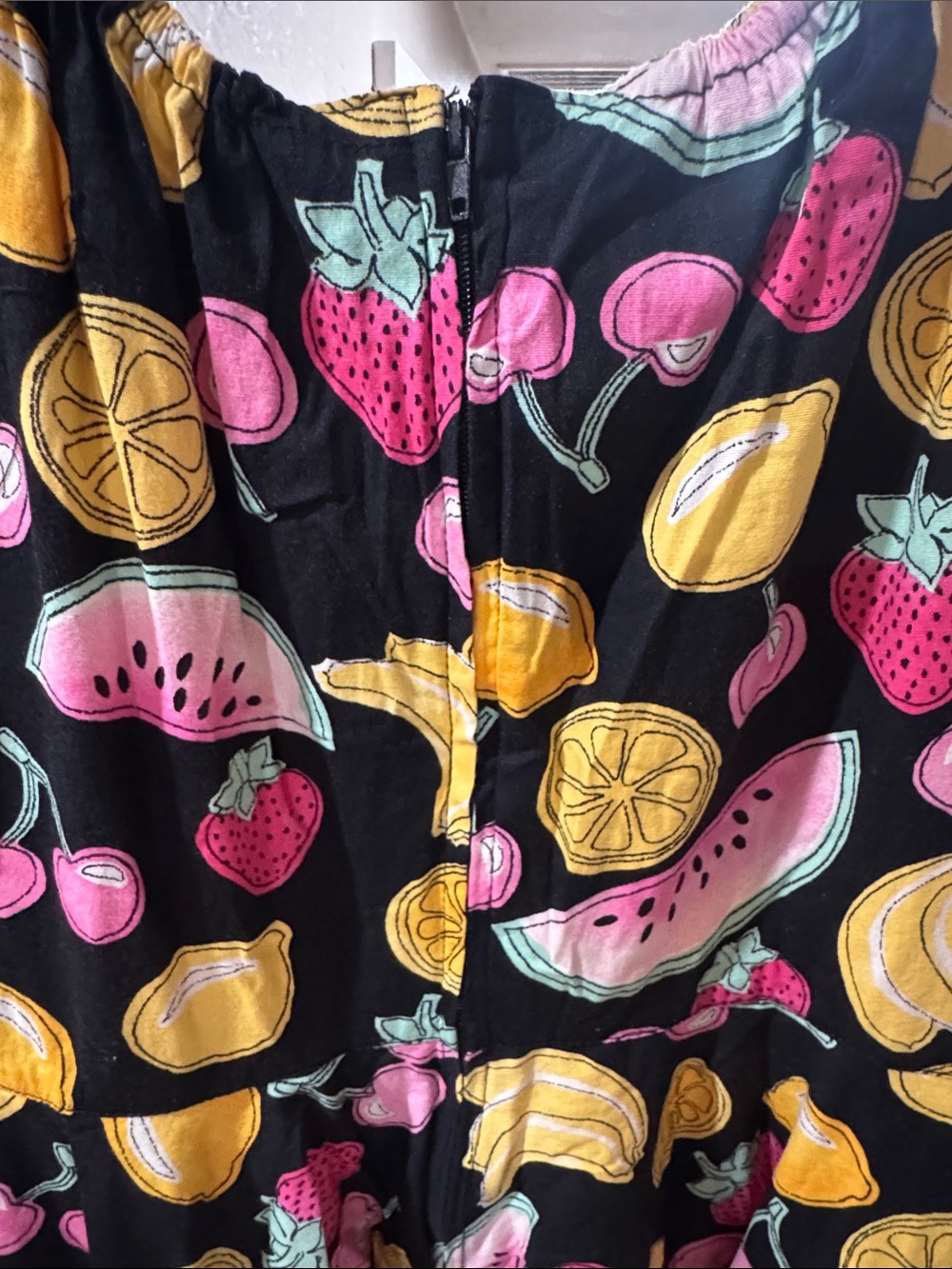 Black Fruit Print Casual Dress - Pink & Yellow - Picture 6 of 6